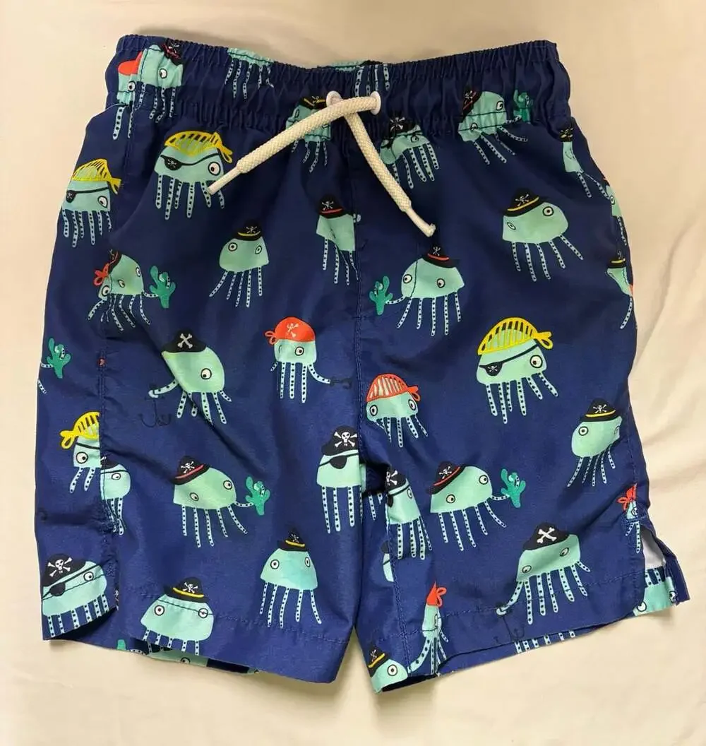 The Children's Place Place Sport Boys Navy Blue Pirate Jellyfish Print Swim Trun